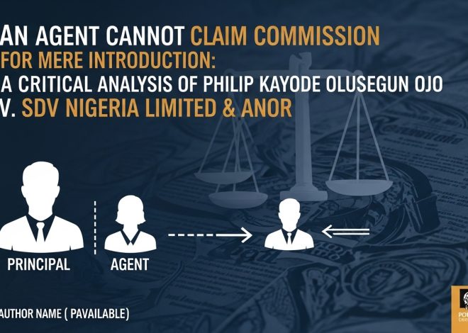 An Agent Cannot Claim Commission for Mere Introduction: A Critical Analysis of Philip Kayode Olusegun Ojo v. SDV Nigeria Limited & Anor